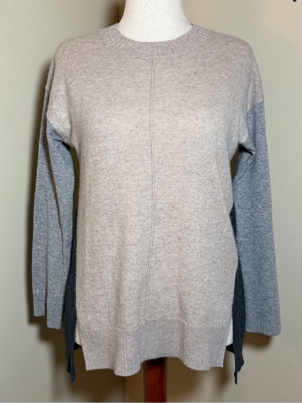 Catherine Malandrino Cashmere Sweater S Colorblock Neutral Gray Crew Neck Soft